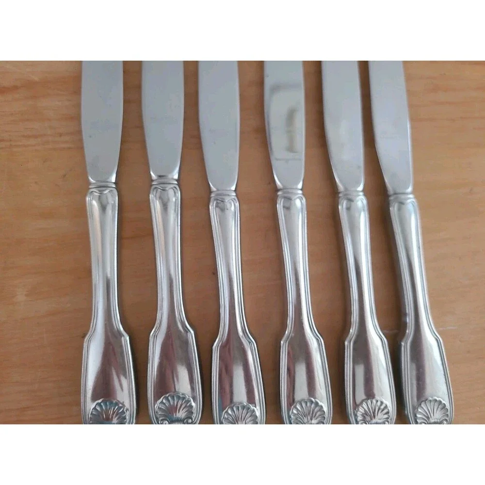 Reed & Barton COLONIAL SHELL Stainless Glossy Dinner Knives Flatware Lot Of 6